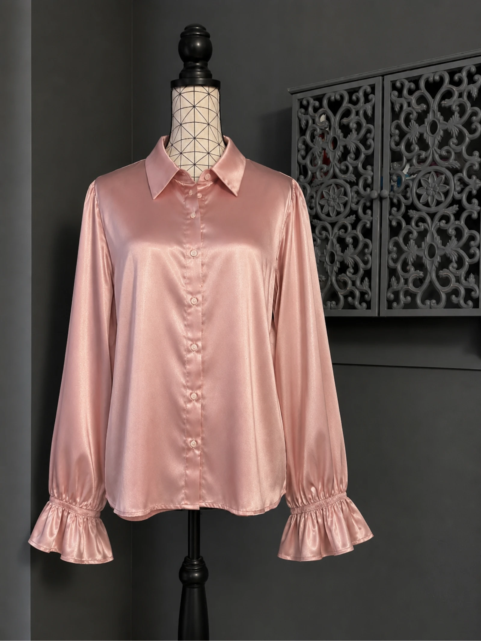 💖 chemisier blouse tunique satinée vieux rose grande taille 58 manches volantées 💖